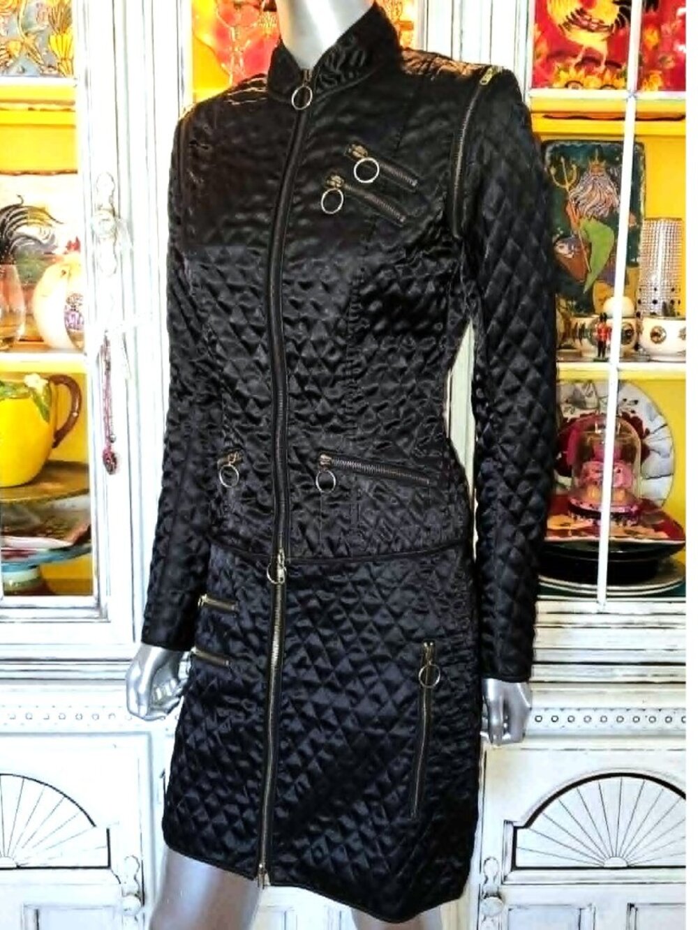 Vintage Betsey Johnson New York 90s Quilted Motorcycle Jacket / Vest Coat Skirt - Picture 10 of 16